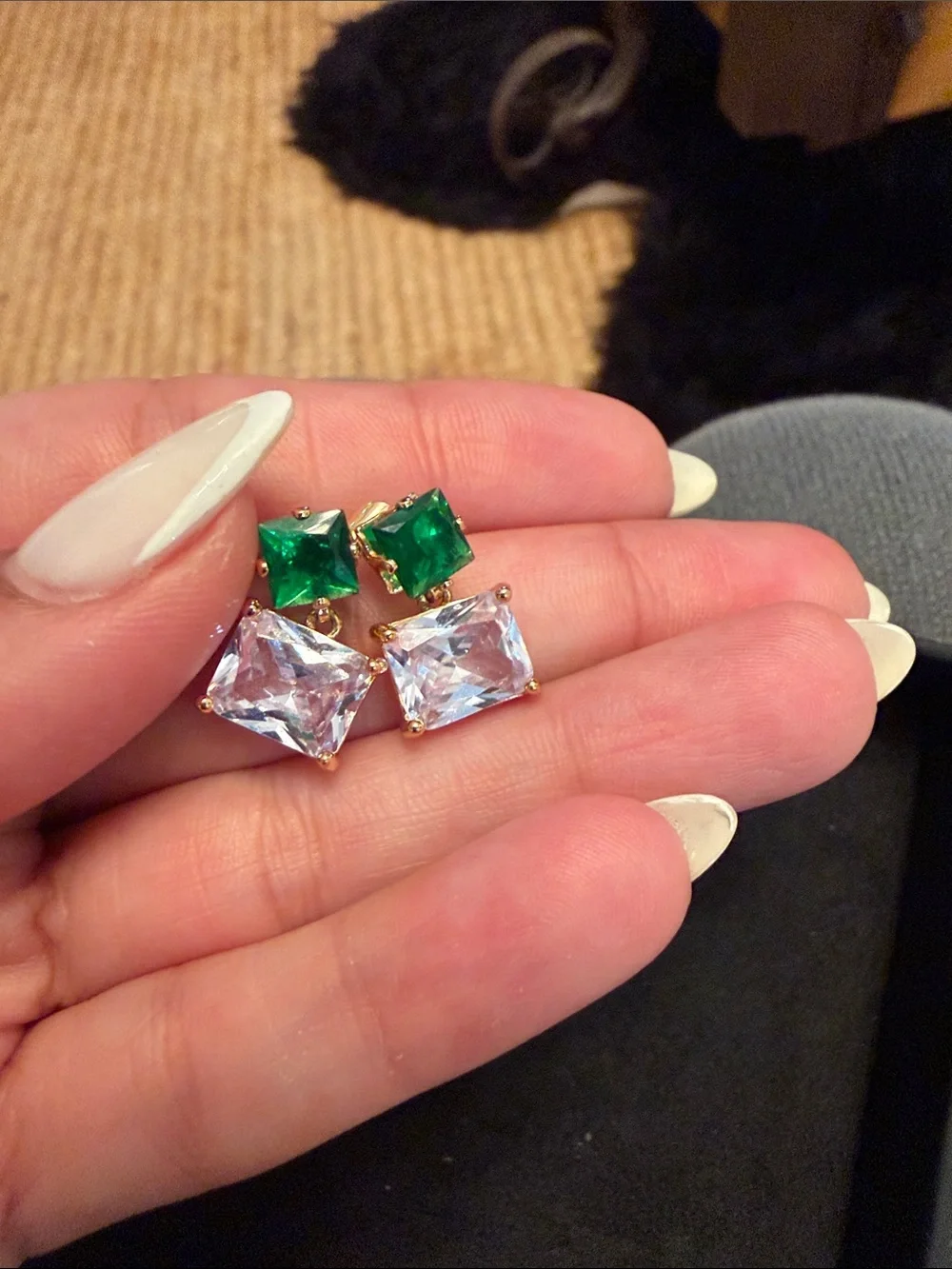 ettika Gold-Tone Emerald and Light Blue Square Drop Earrings